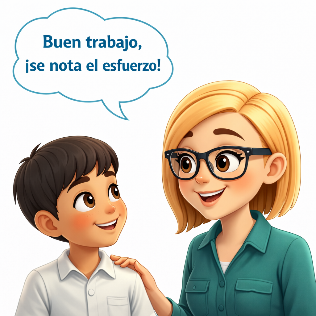 Profesora elogiando a su alumno
